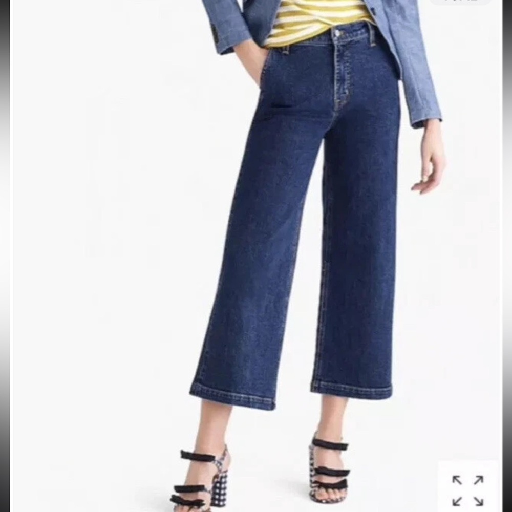 J Crew Womens Jeans Wide Leg Crop Highest Rise Dark Wash Size 31 L5516‎ NWT